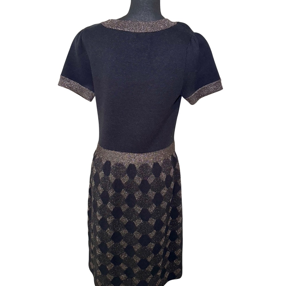 Kate Spade Black Wool Silk Metallic Harlequin Diamond‎ Sweater Dress Small - Picture 2 of 6